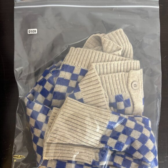 Ghanda Womens Blue & Cream Checkered Button Front Knit Cardigan Sweater Size S - Picture 10 of 10